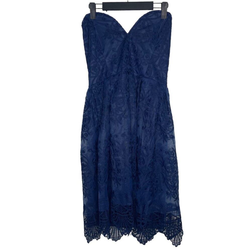 Charlotte Russe Womens Dress Size XL Blue Lace Strapless Sweetheart Neckline